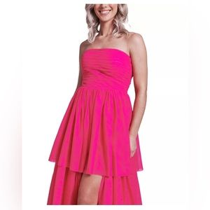 Hot pink strapless prom dress